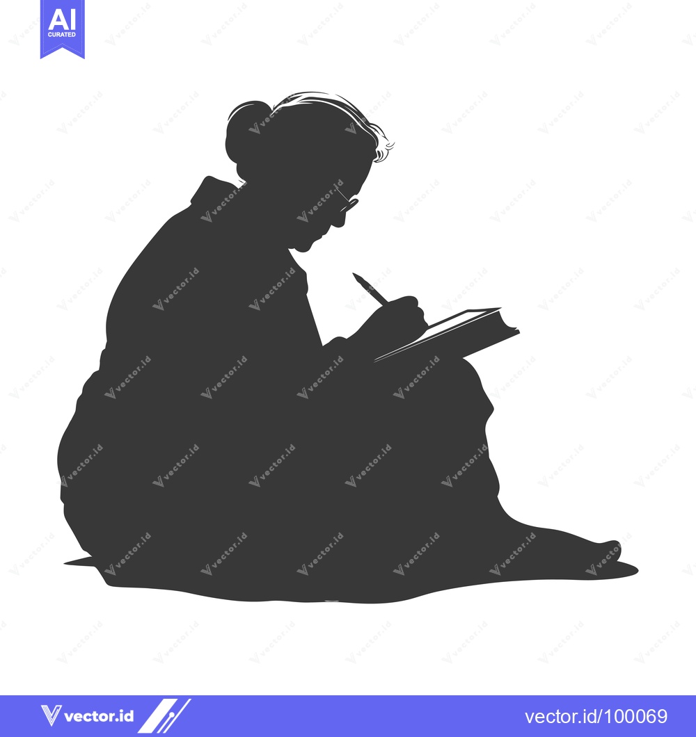 Premium Vector dari Silhouette of a Woman Writing in a Book