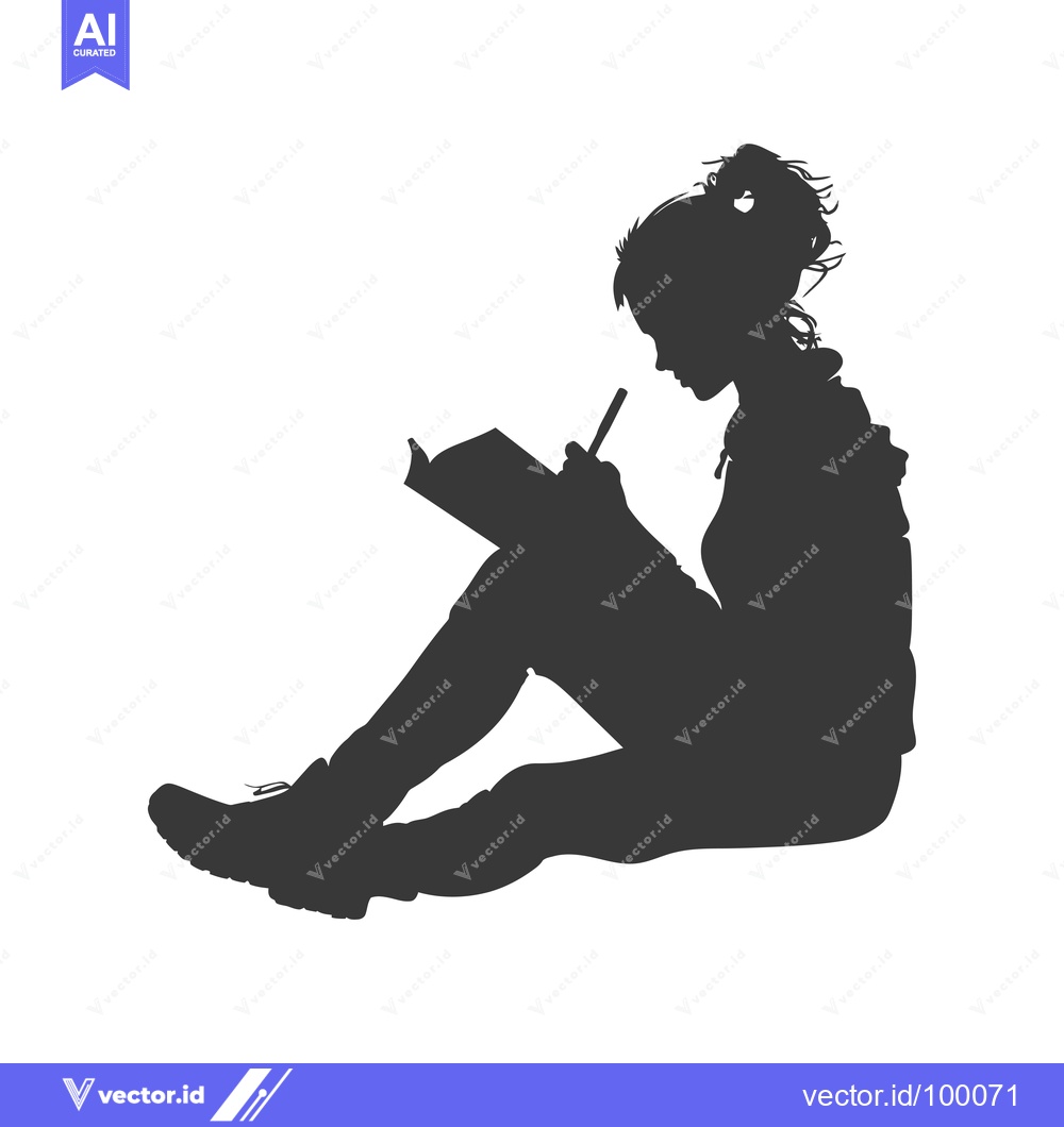 Premium Vector dari Silhouette of a Woman Writing in a Book