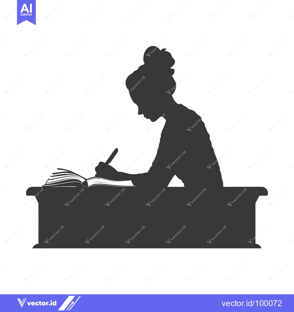 Premium Vector of Silhouette of a Woman Writing in a Book at a Desk