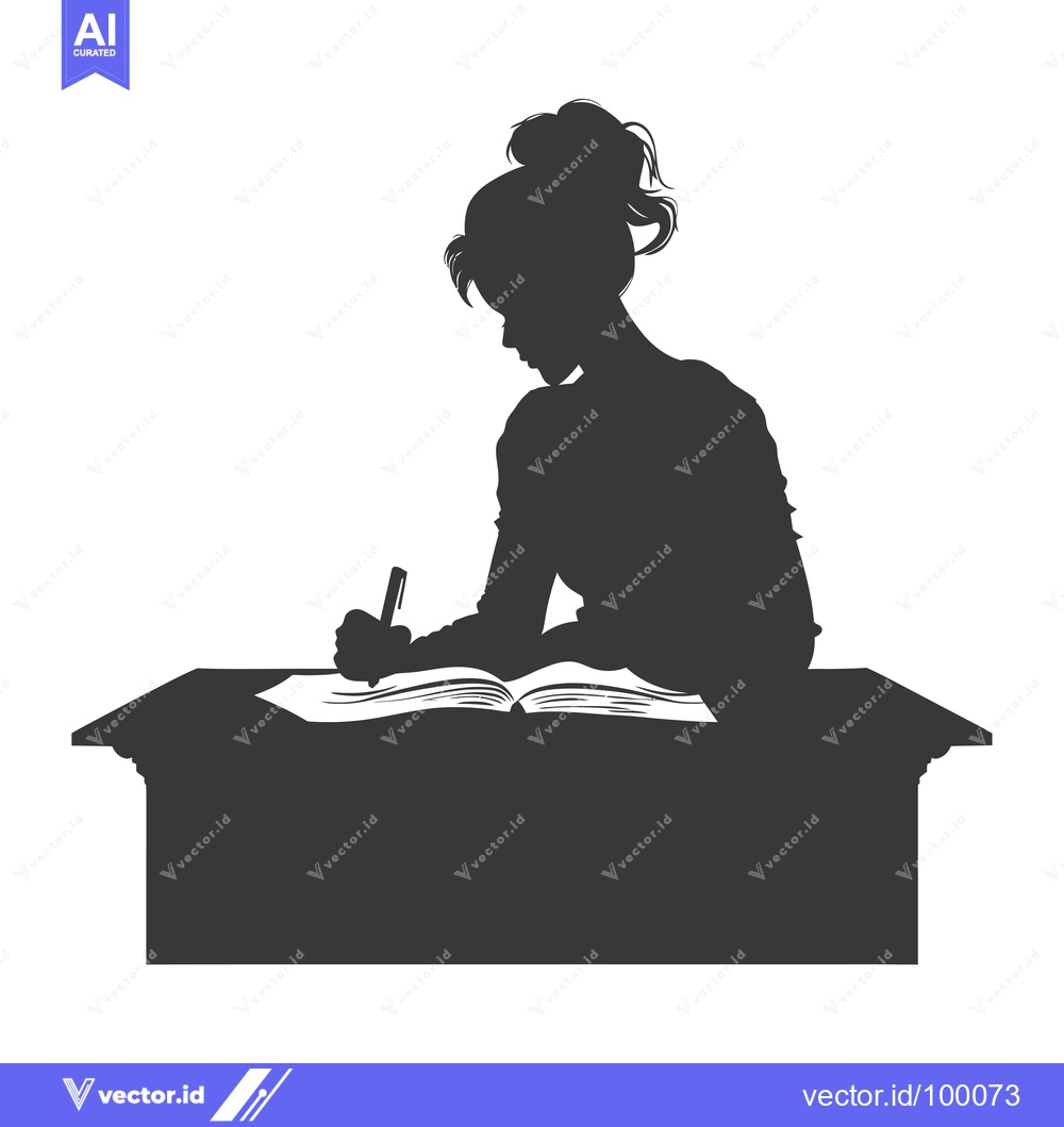 Premium Vector of Silhouette of a Woman Writing in a Book at a Desk