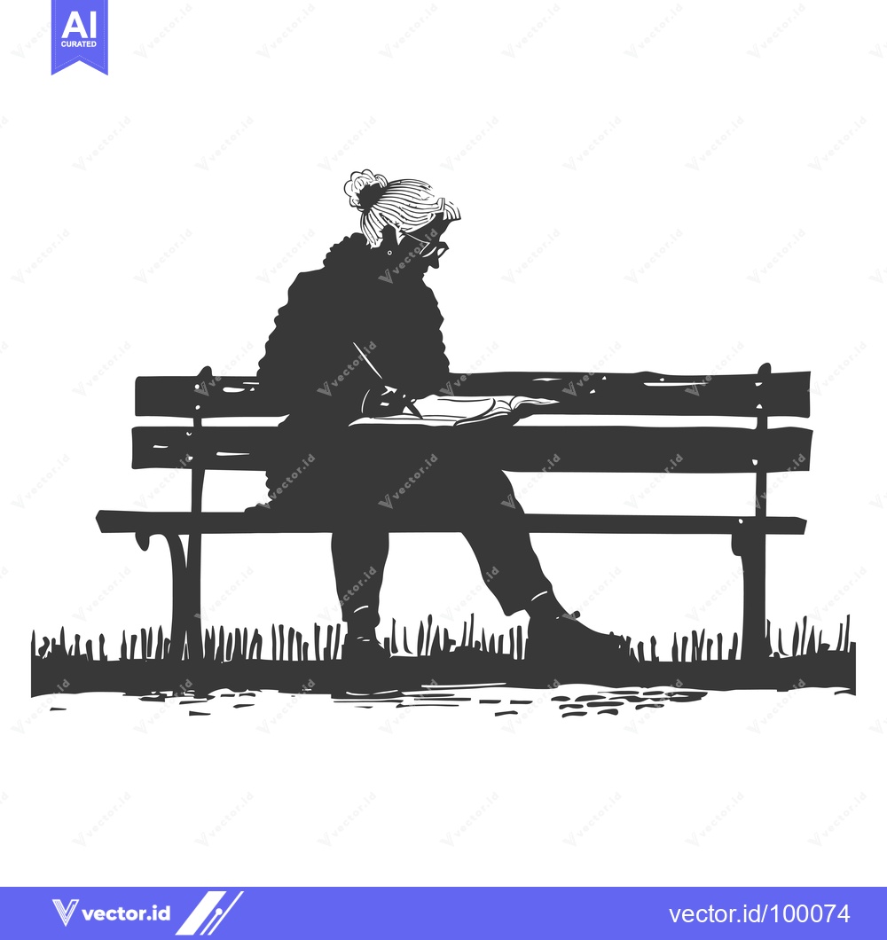 Premium Vector dari Silhouette of a woman writing in a book on a park bench
