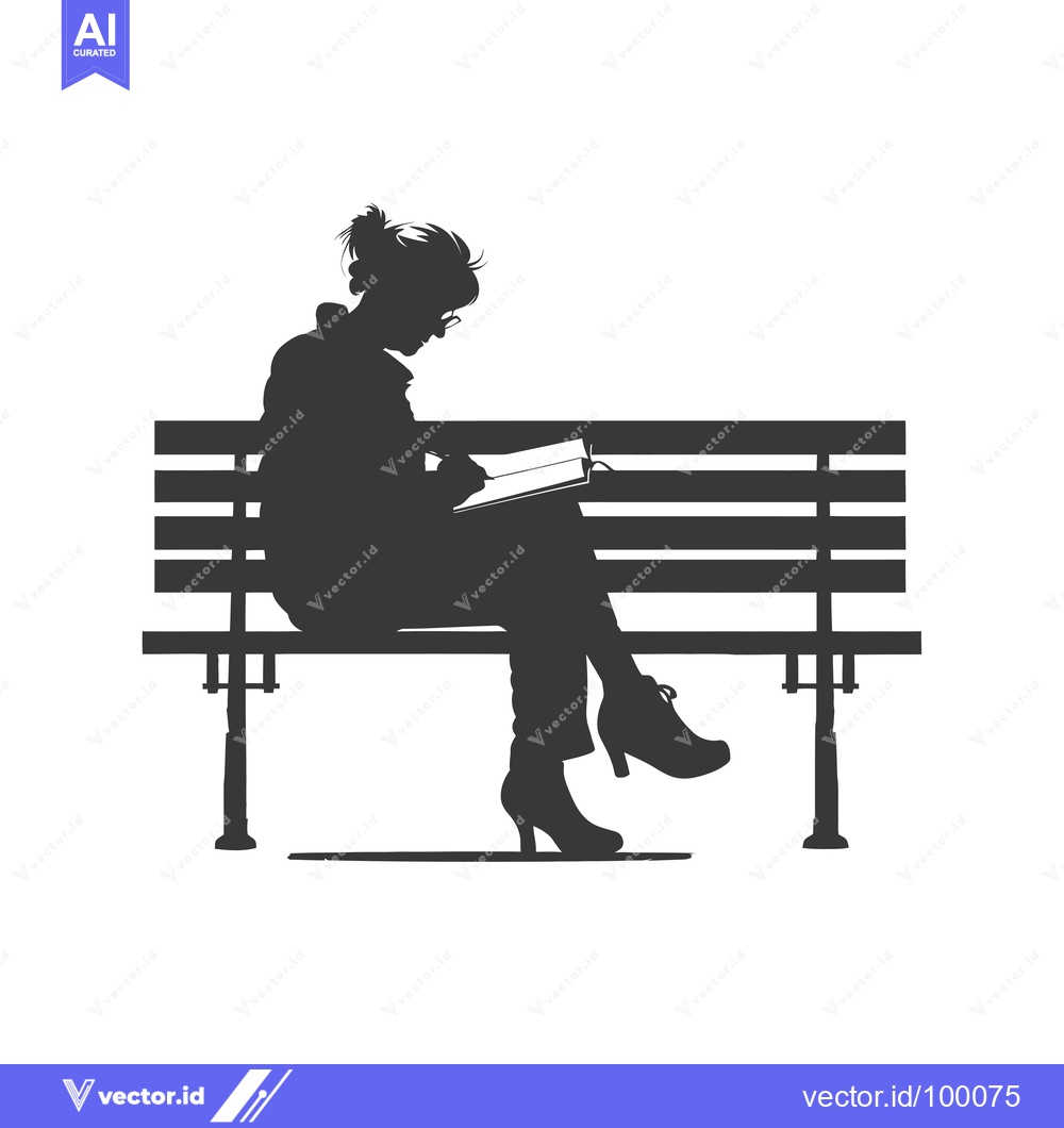 Premium Vector dari Silhouette of a woman writing in a book while sitting on a bench