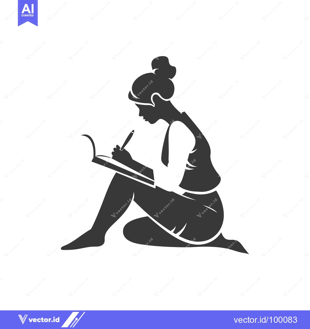 Premium Vector dari Silhouette of a Woman Writing in a Notebook