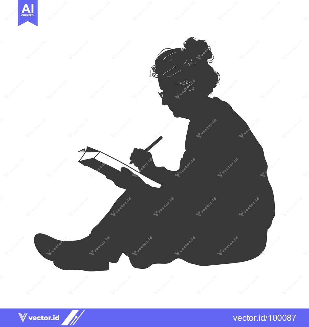 Premium Vector dari Silhouette of a Woman Writing in a Notebook