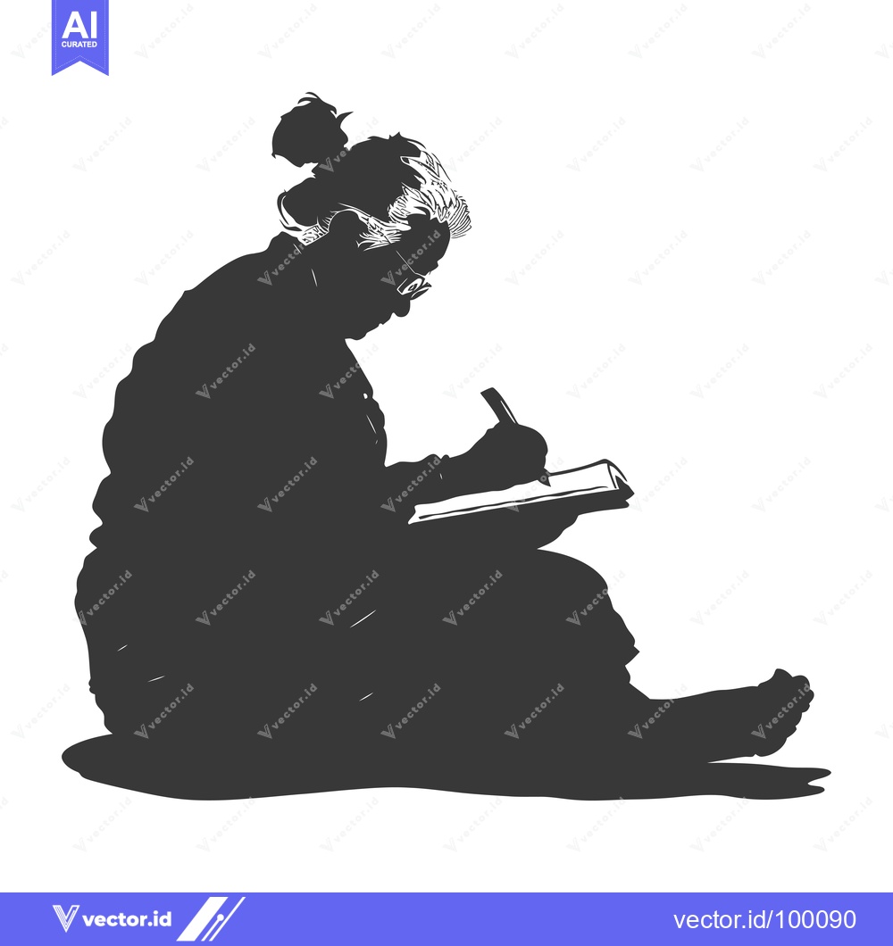 Premium Vector dari Silhouette of a Woman Writing in a Notebook