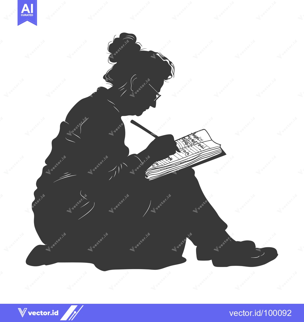Premium Vector dari Silhouette of a Woman Writing in a Notebook