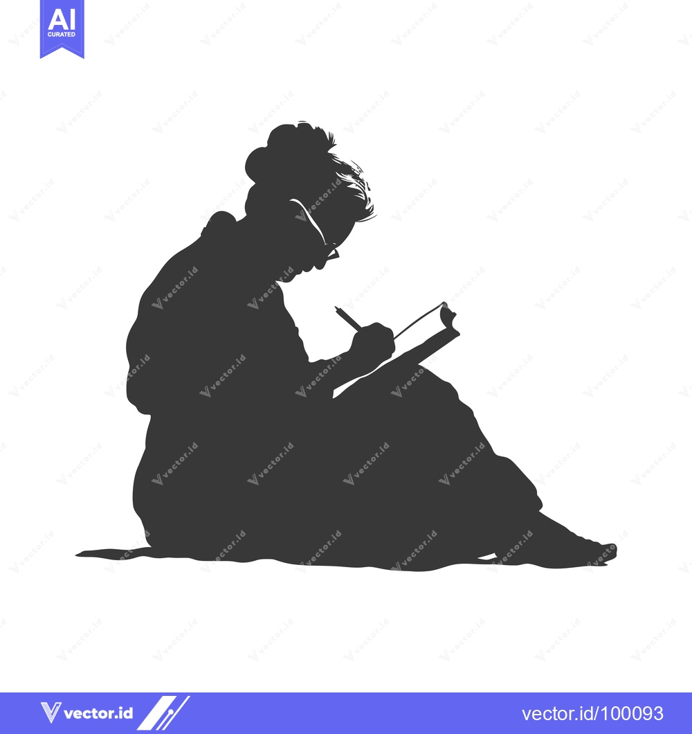 Premium Vector dari Silhouette of a Woman Writing in a Notebook