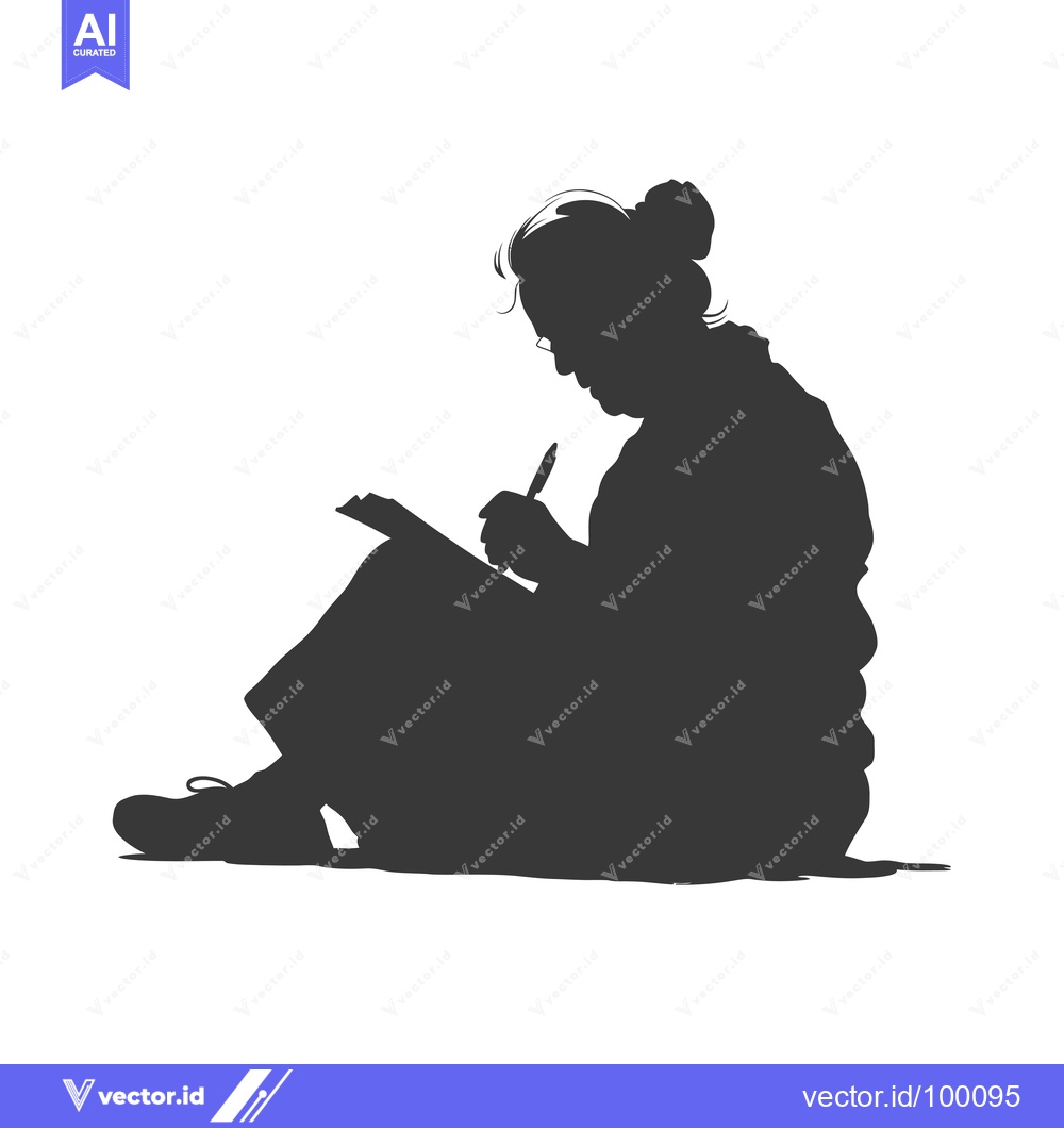 Premium Vector dari Silhouette of a Woman Writing in a Notebook