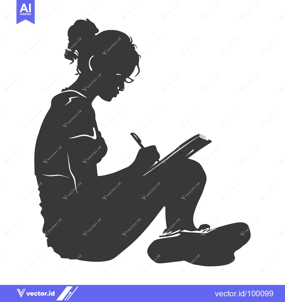 Premium Vector dari Silhouette of a Woman Writing in a Notebook