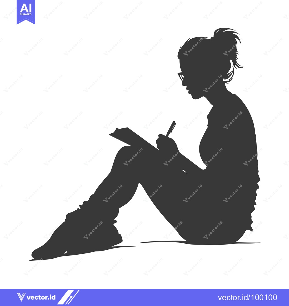 Premium Vector dari Silhouette of a Woman Writing in a Notebook