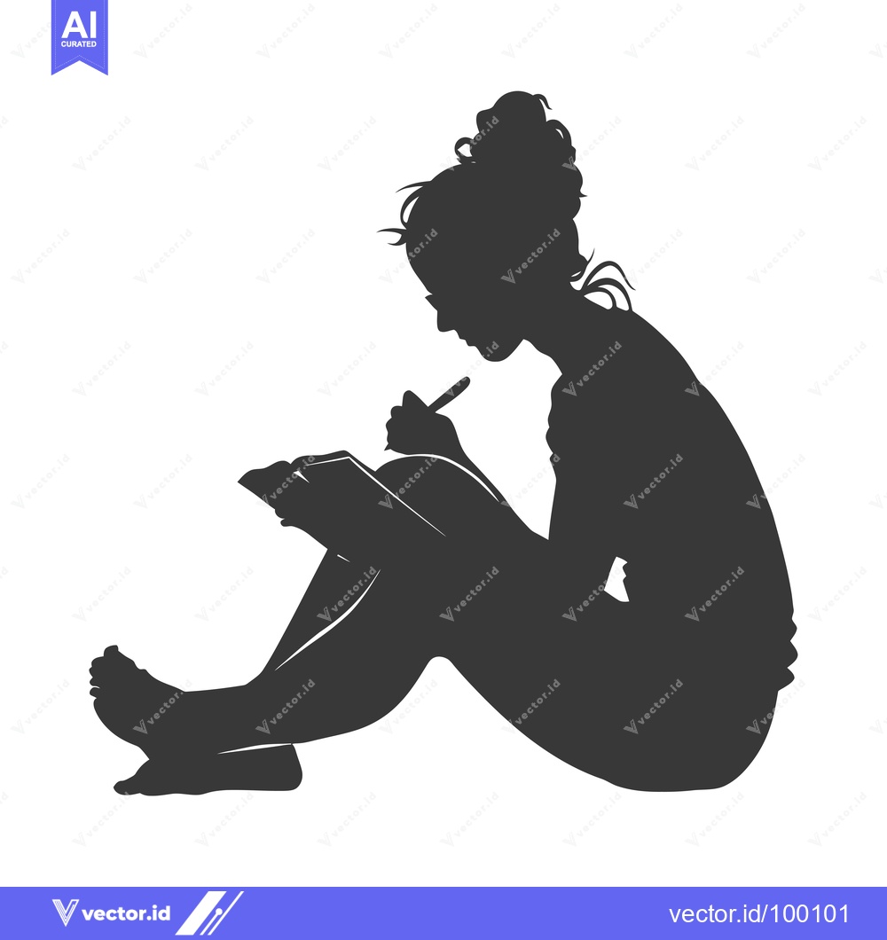 Premium Vector dari Silhouette of a Woman Writing in a Notebook