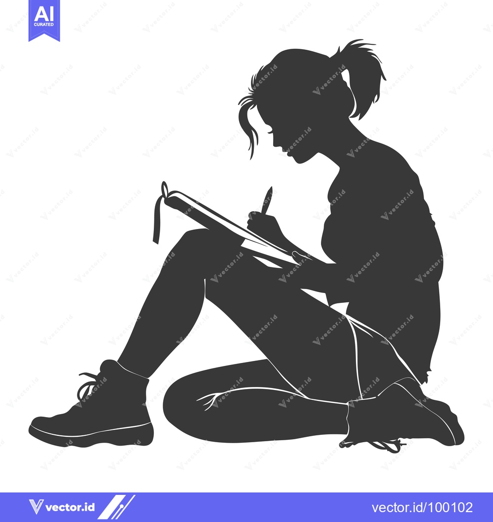 Premium Vector dari Silhouette of a Woman Writing in a Notebook