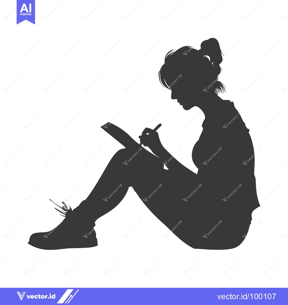 Premium Vector dari Silhouette of a Woman Writing in a Notebook