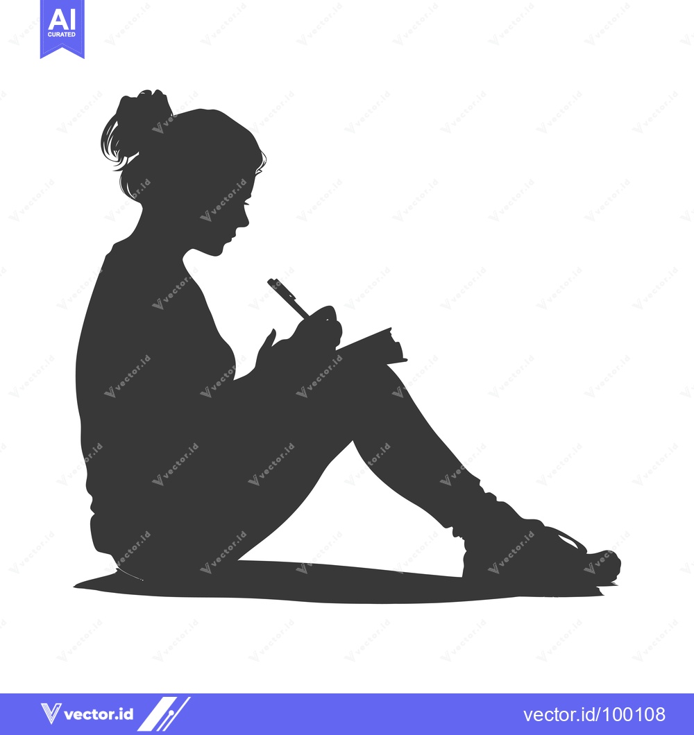 Premium Vector dari Silhouette of a Woman Writing in a Notebook