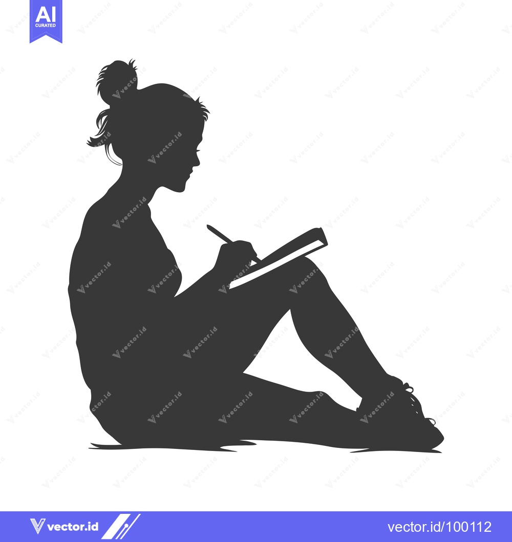 Premium Vector dari Silhouette of a Woman Writing in a Notebook
