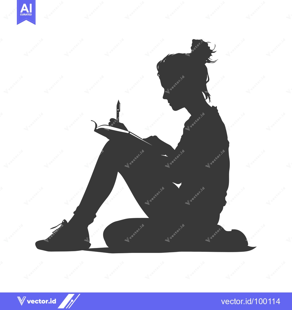Premium Vector dari Silhouette of a Woman Writing in a Notebook