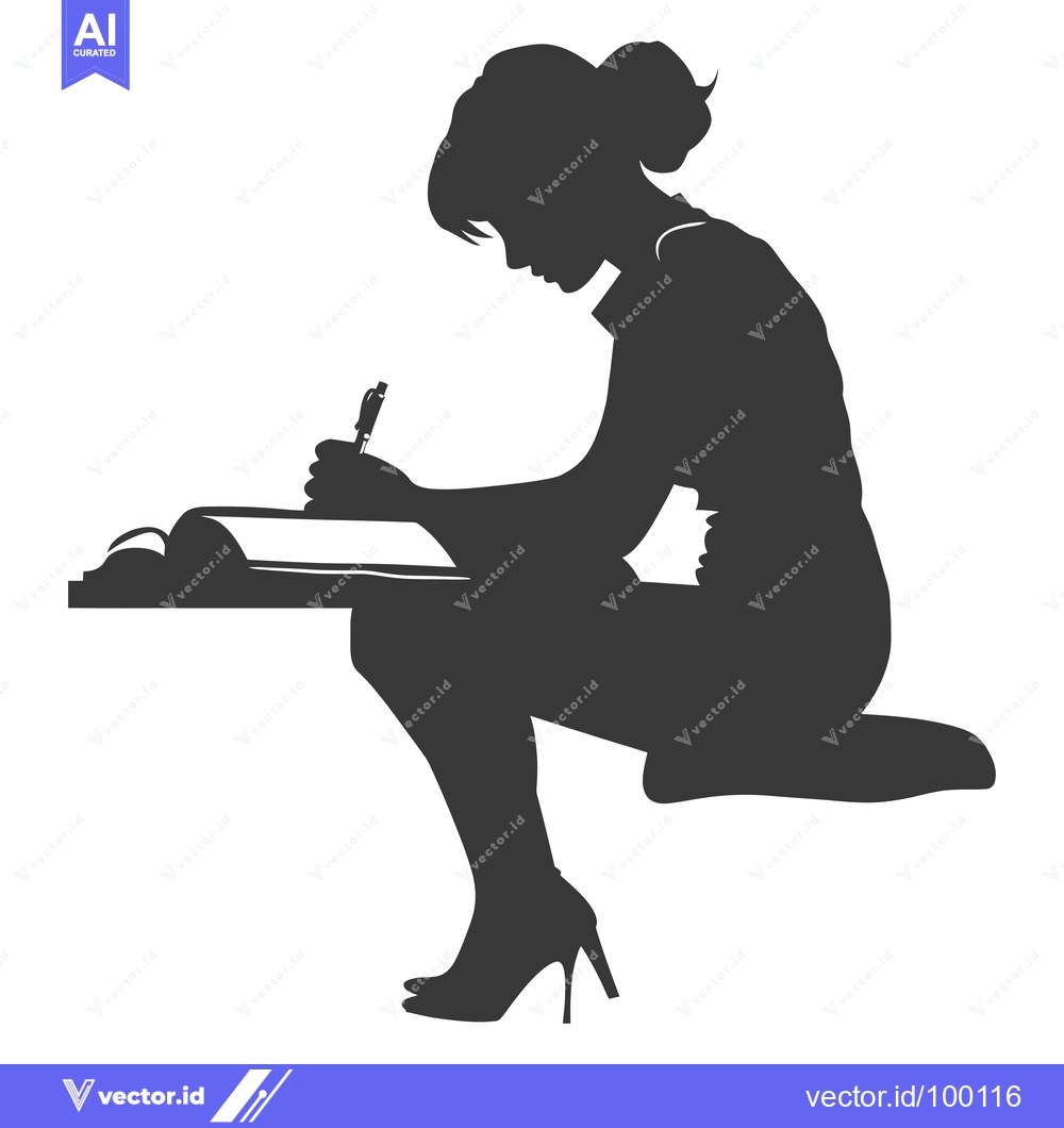 Premium Vector dari Silhouette of a Woman Writing in a Notebook