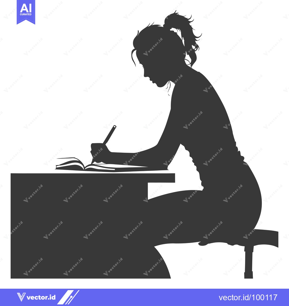 Premium Vector dari Silhouette of a Woman Writing in a Notebook at a Desk