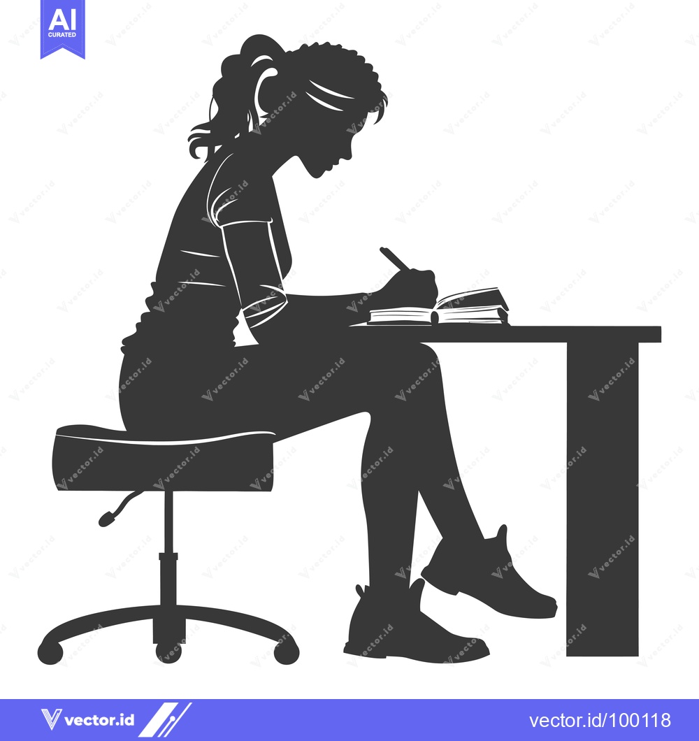 Premium Vector of Silhouette of a woman writing in a notebook at a desk