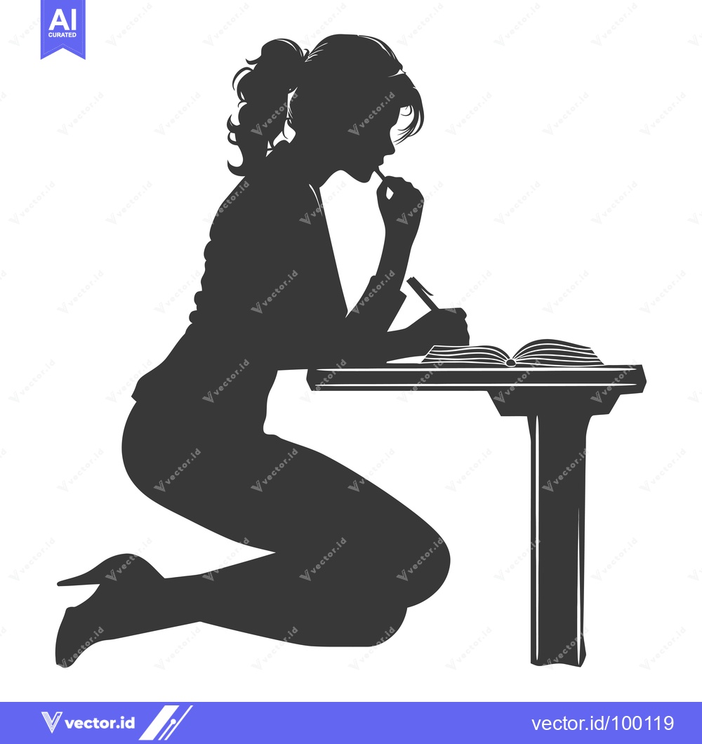 Premium Vector dari Silhouette of a woman writing in a notebook at a desk