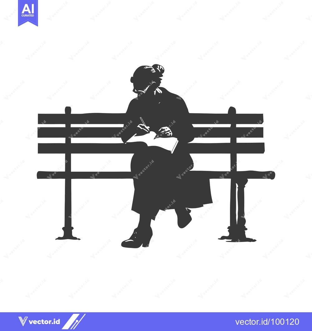 Premium Vector dari Silhouette of a woman writing in a notebook on a bench