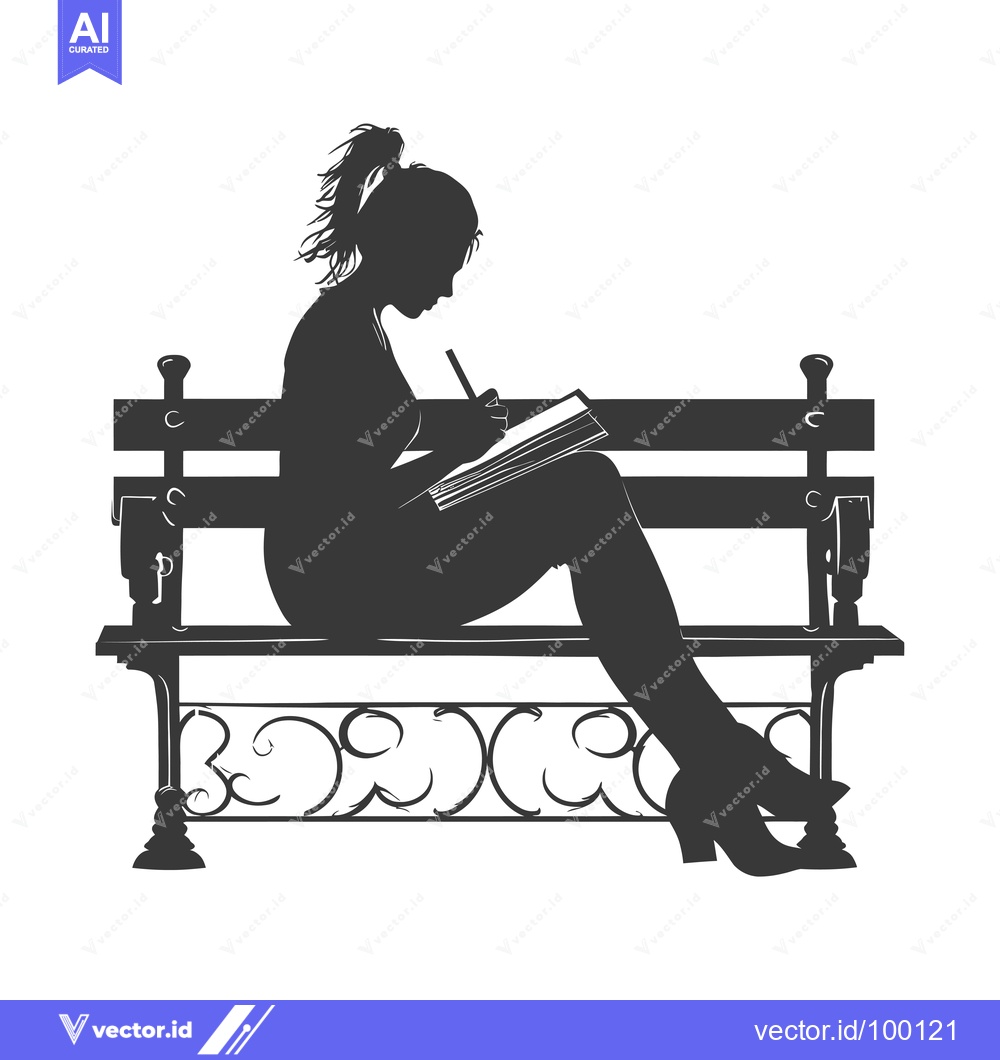 Premium Vector of Silhouette of a Woman Writing in a Notebook on a Bench