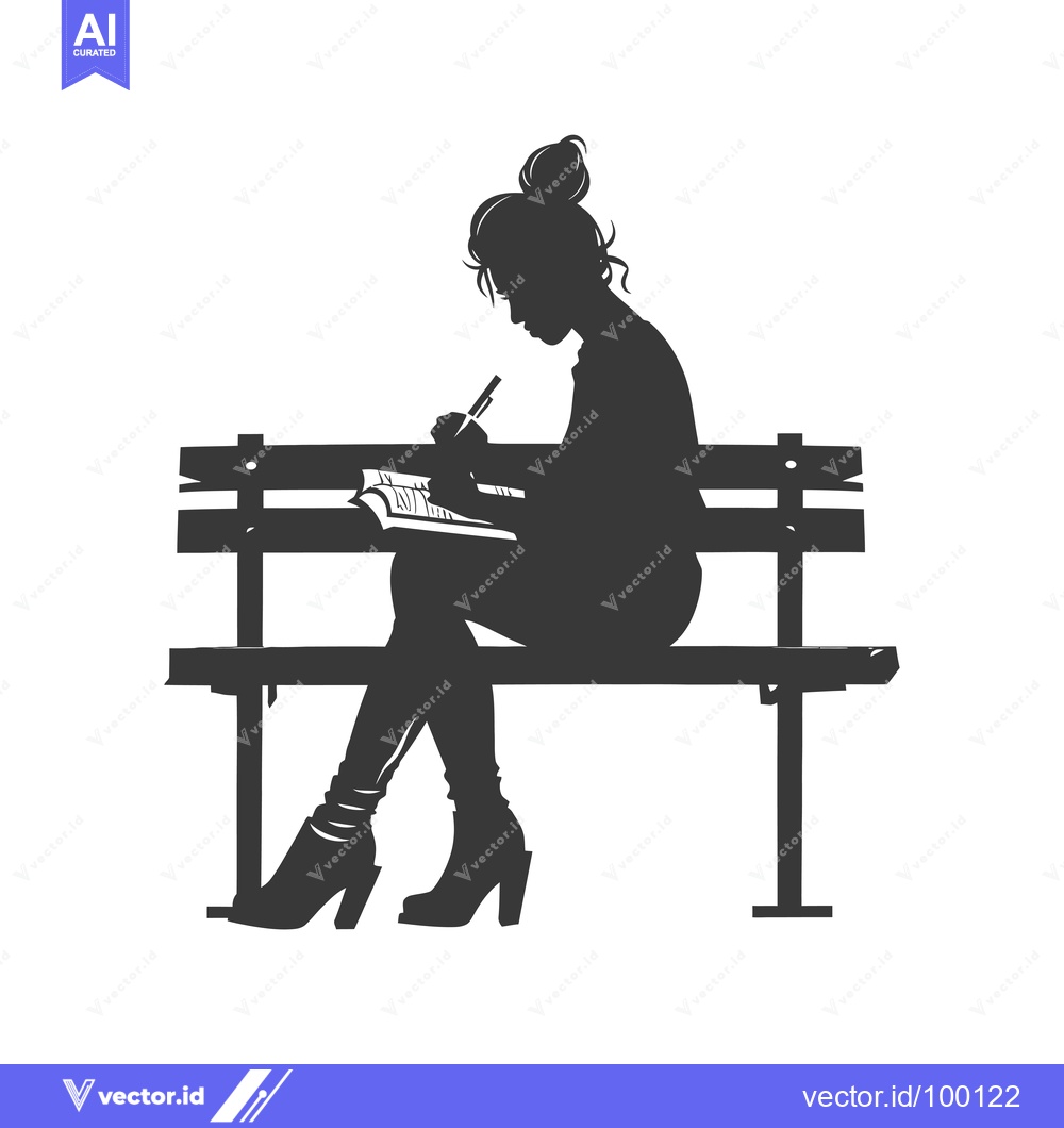 Premium Vector dari Silhouette of a Woman Writing in a Notebook on a Bench