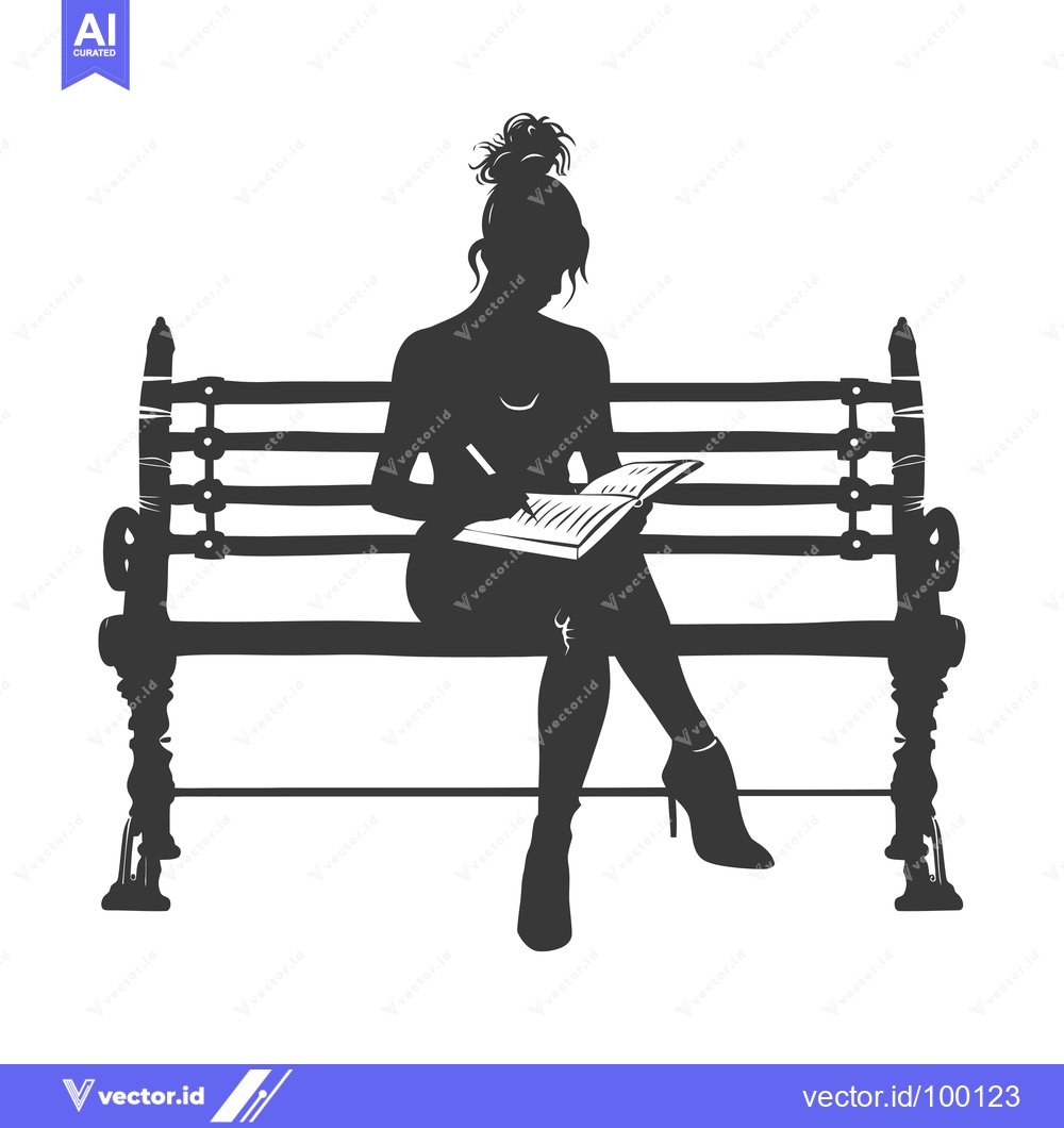 Premium Vector of Silhouette of a Woman Writing in a Notebook on a Bench