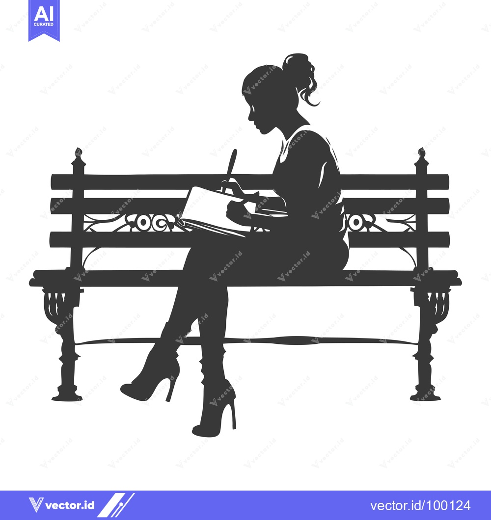 Premium Vector dari Silhouette of a woman writing in a notebook on a bench