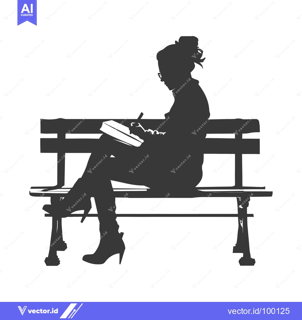 Premium Vector of Silhouette of a Woman Writing in a Notebook on a Bench