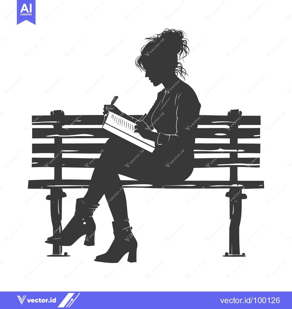 Premium Vector of Silhouette of a Woman Writing in a Notebook While Sitting on a Bench