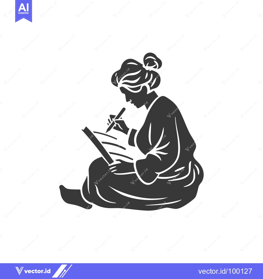 Premium Vector dari Silhouette of a Woman Writing in a Sitting Position