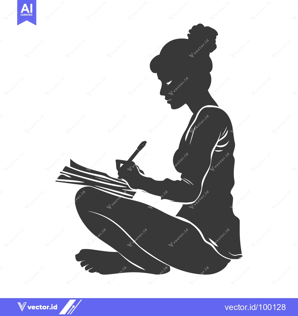 Premium Vector dari Silhouette of a Woman Writing in a Sitting Position