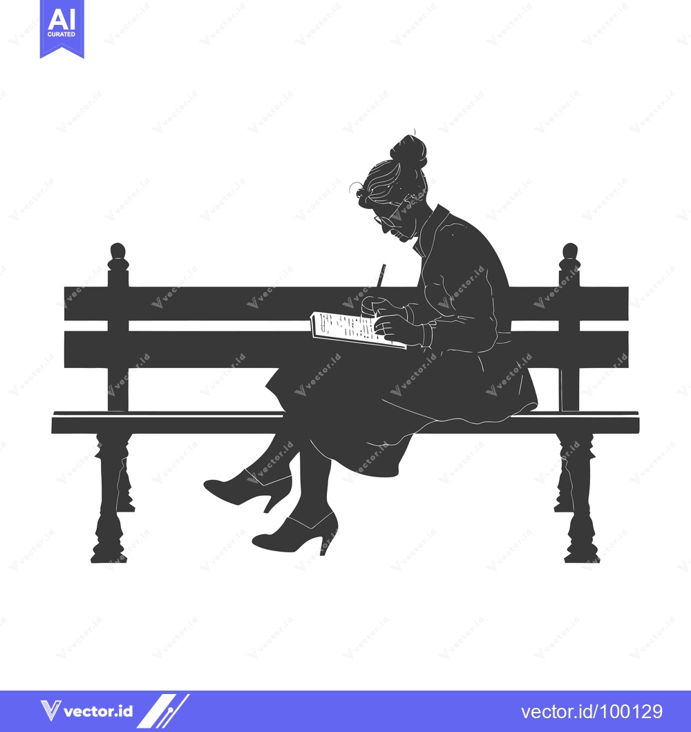 Premium Vector dari Silhouette of a Woman Writing on a Bench