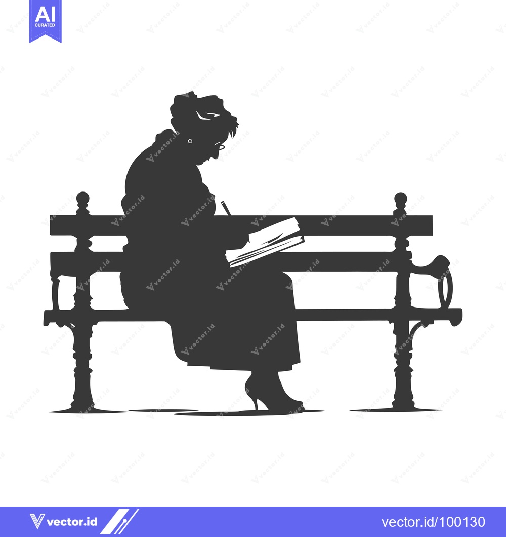 Premium Vector dari Silhouette of a woman writing on a bench