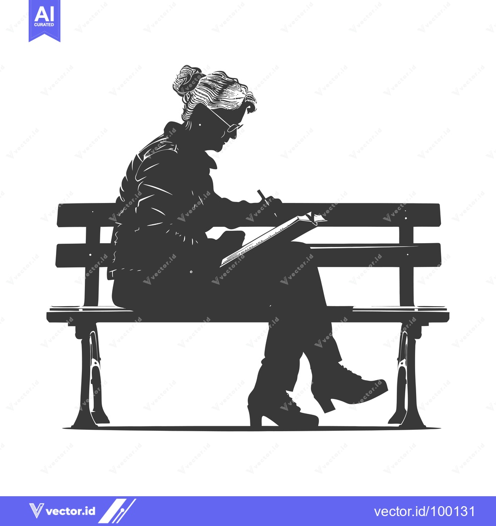 Premium Vector dari Silhouette of a Woman Writing on a Bench