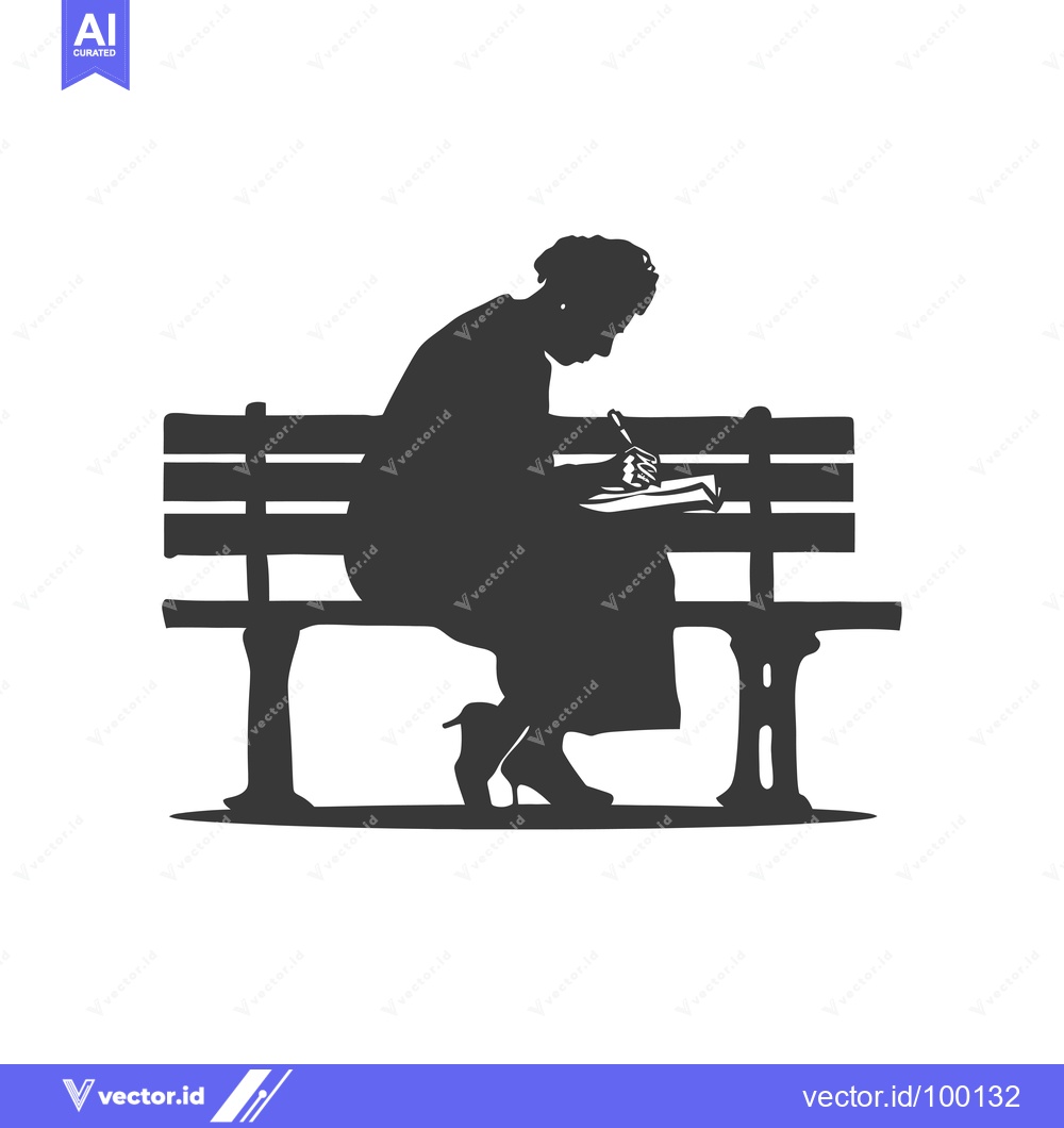 Premium Vector dari Silhouette of a Woman Writing on a Bench