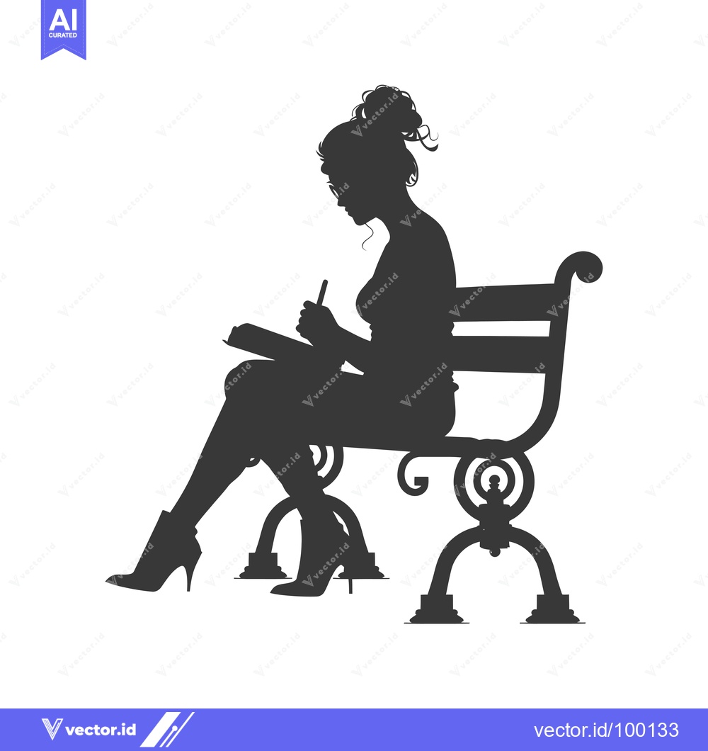 Premium Vector of Silhouette of a Woman Writing on a Bench
