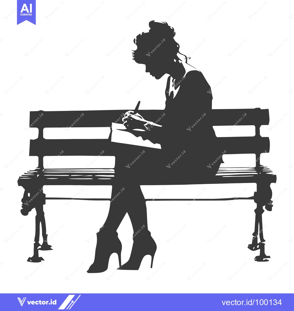 Premium Vector of Silhouette of a Woman Writing on a Bench