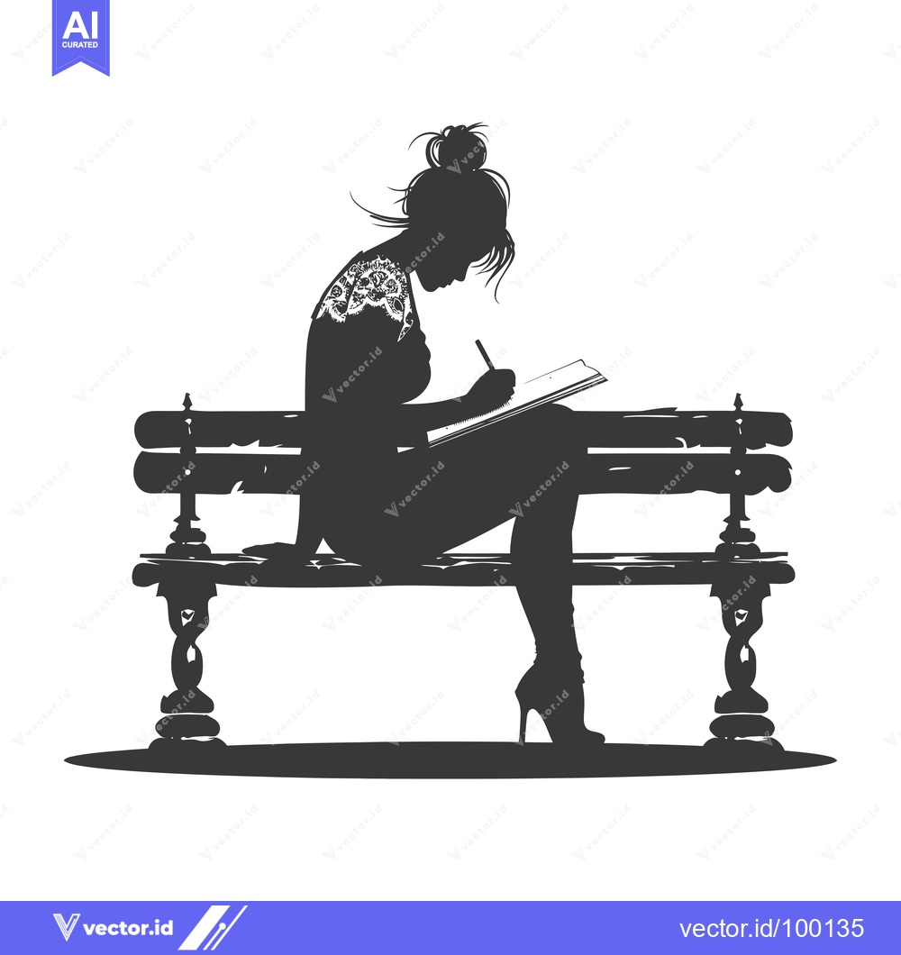 Premium Vector of Silhouette of a Woman Writing on a Bench