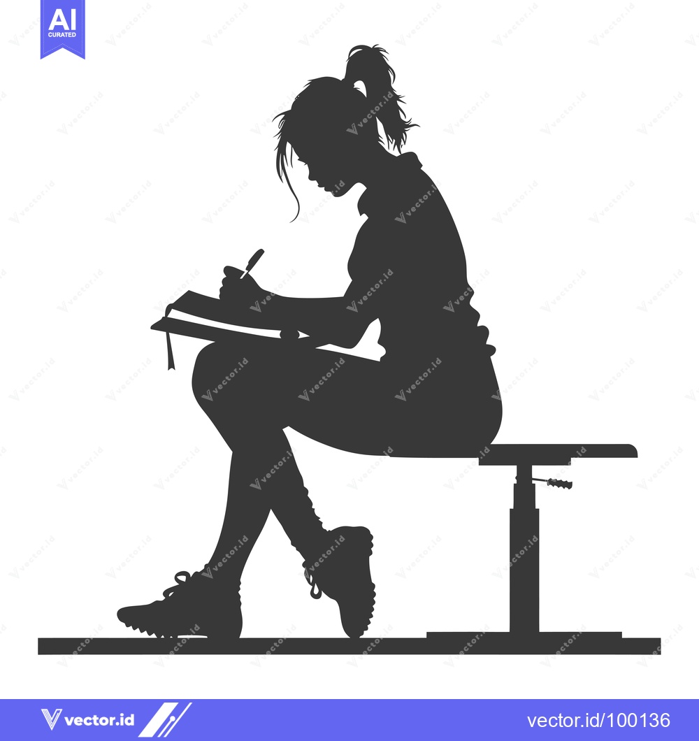 Premium Vector of Silhouette of a Woman Writing on a Book While Seated on a Bench