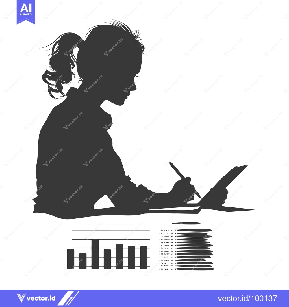 Premium Vector of Silhouette of a Woman Writing on a Document with a Bar Graph and a Lis