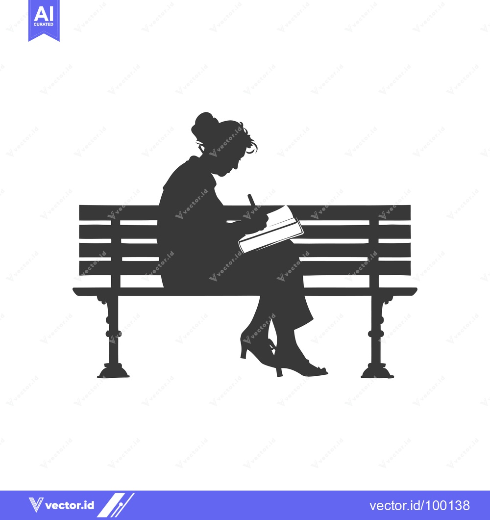 Premium Vector dari Silhouette of a Woman Writing on a Park Bench