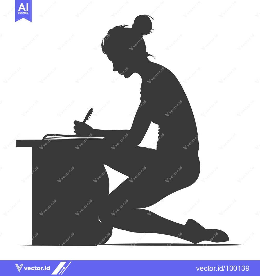 Premium Vector dari Silhouette of a Woman Writing on a Table