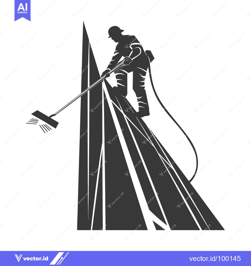 Premium Vector of Silhouette of a Worker Cleaning a High-Rise Building