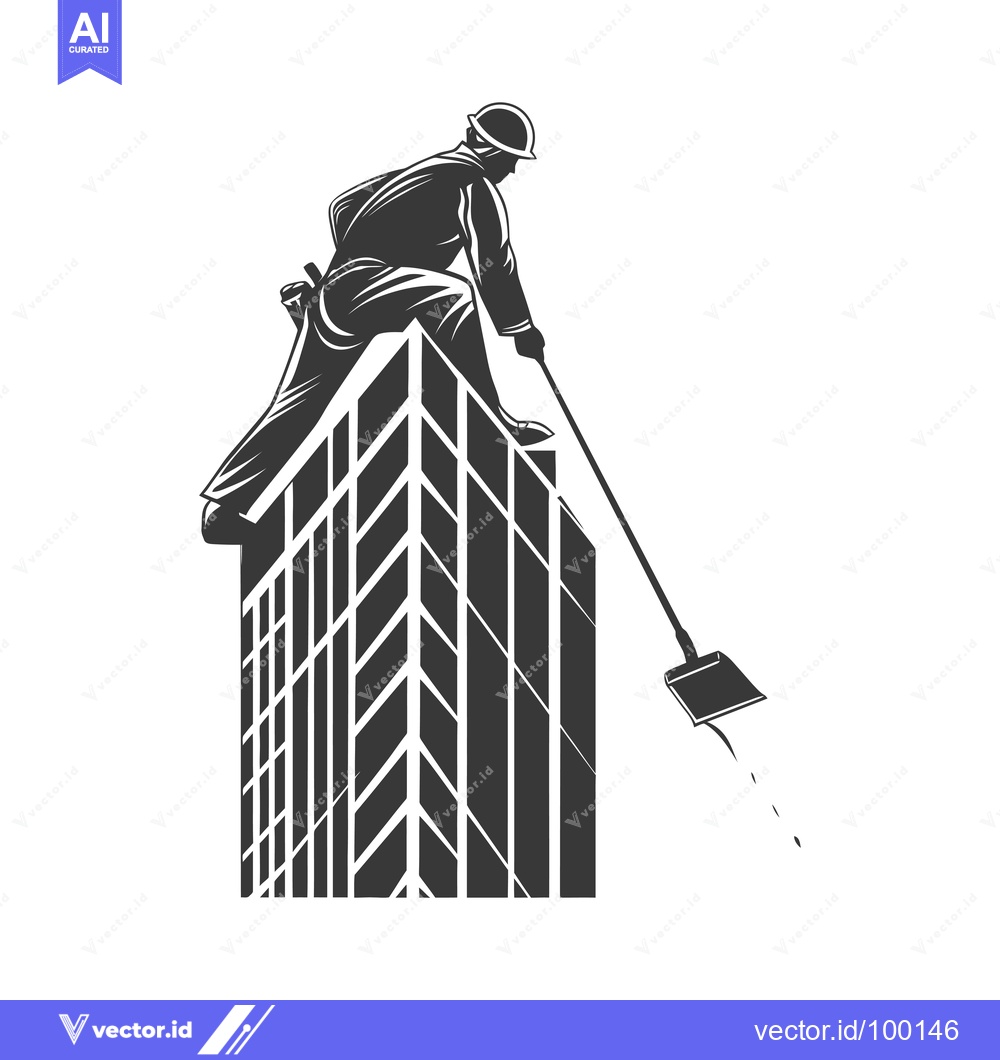 Premium Vector dari Silhouette of a Worker Cleaning a Tall Building with a Broom