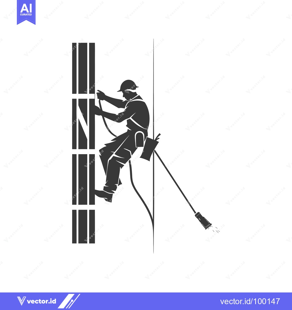 Premium Vector of Silhouette of a Worker Cleaning a Tall Structure