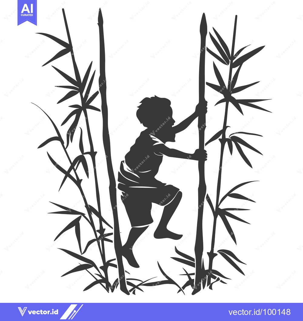 Premium Vector dari Silhouette of a Young Boy Climbing Bamboo Stalks