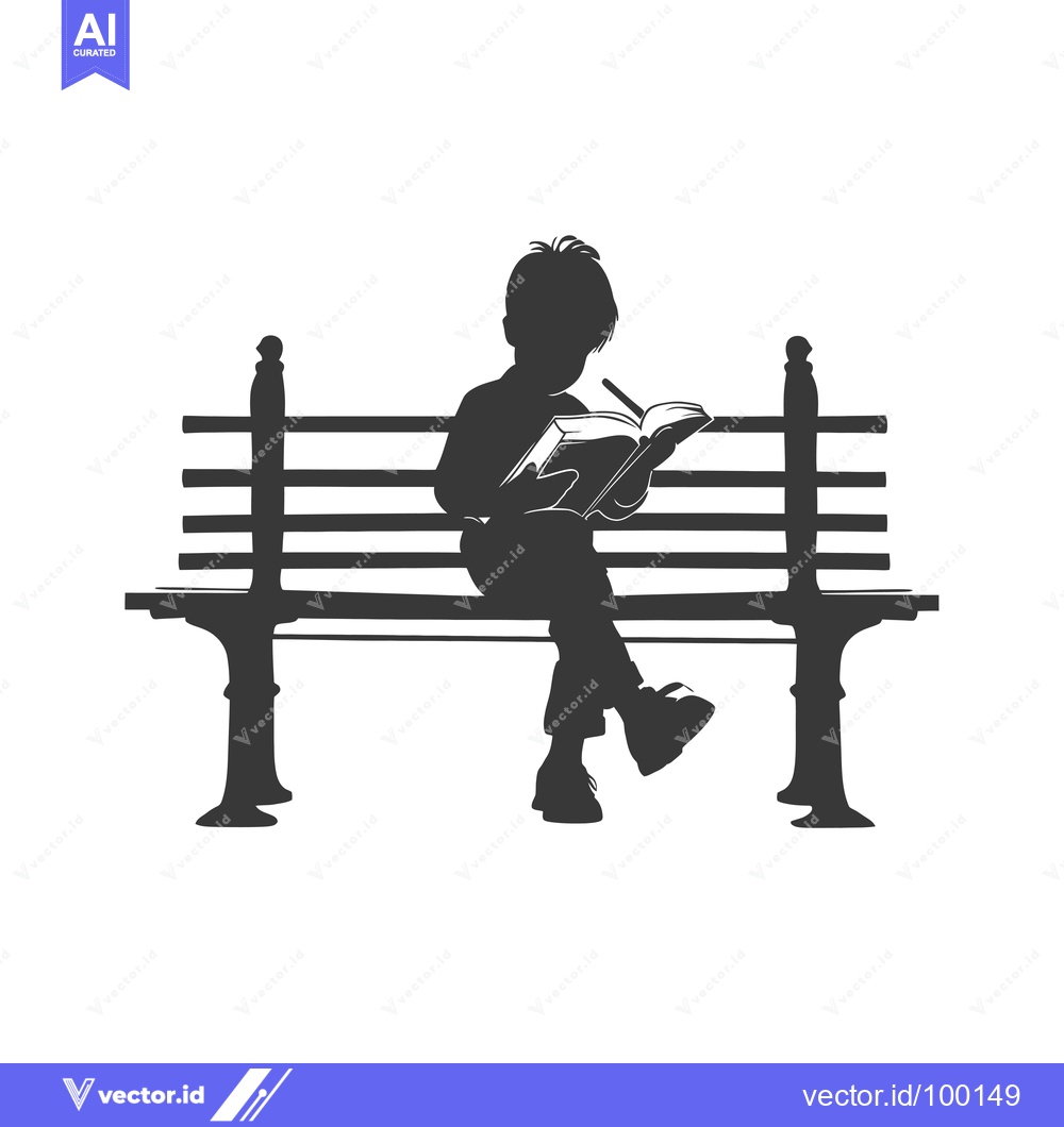 Premium Vector of Silhouette of a Young Boy Reading on a Bench