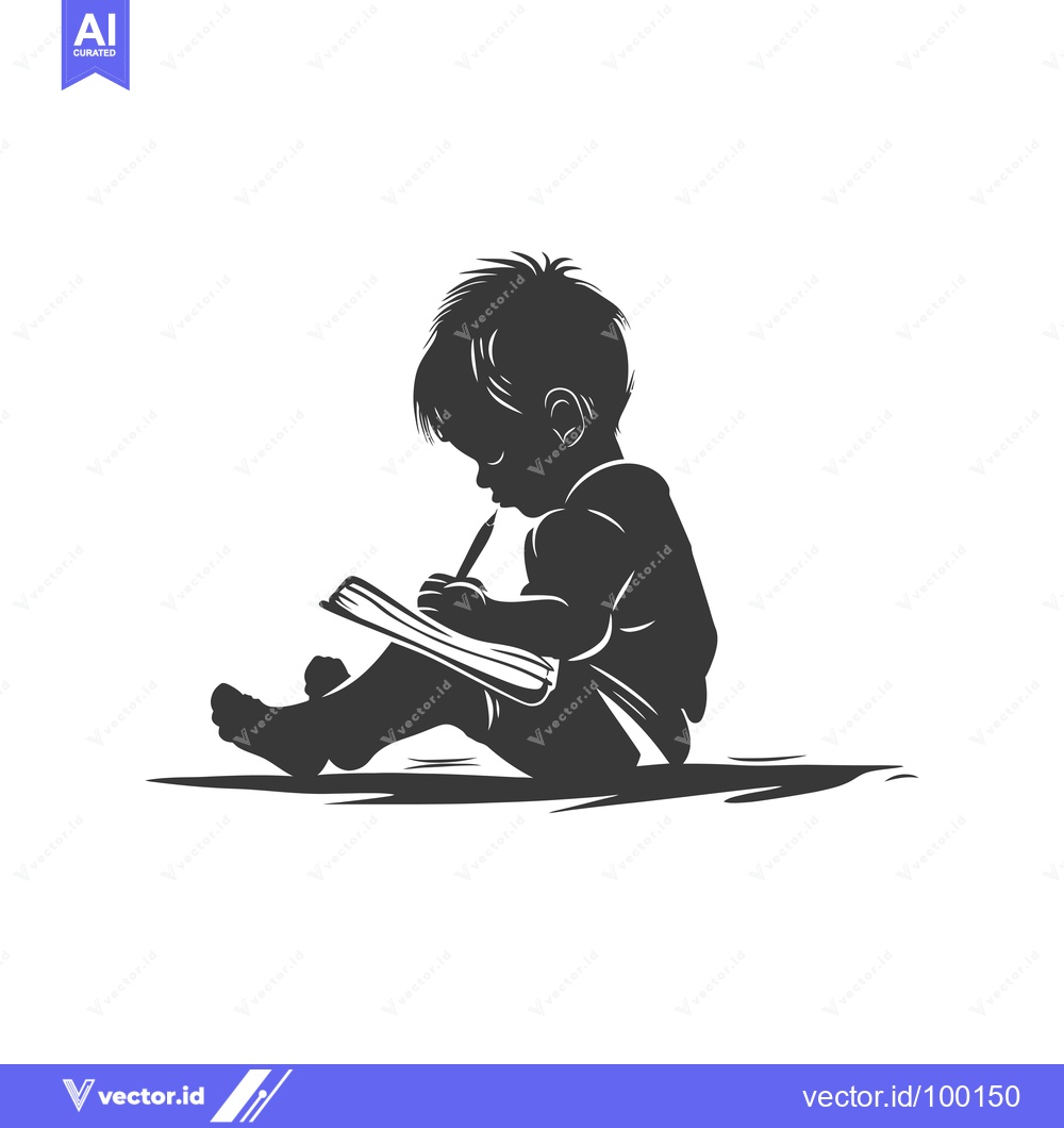 Premium Vector dari Silhouette of a young boy sitting and drawing with a pencil